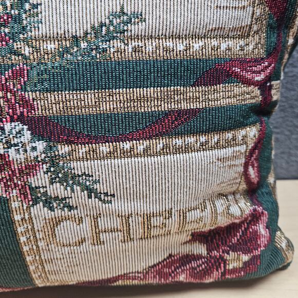 VTG Christmas Needlepoint Decorative Throw Pillow Peace Joy Noel Cheer 16.5"x11" - Picture 4 of 7